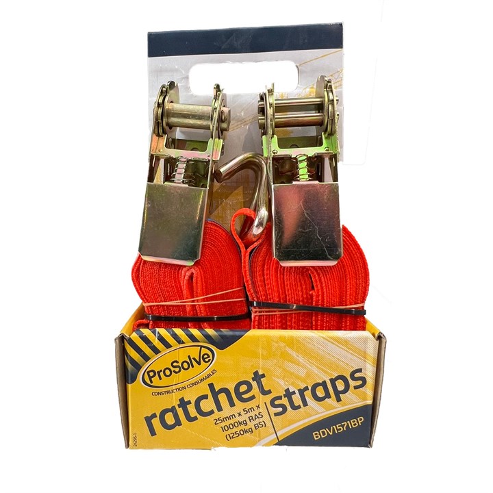 ProSolve Ratchet Tie-Down Straps - 25mm x  5m x  1000kg - Twin Pack (in Blister Pack)